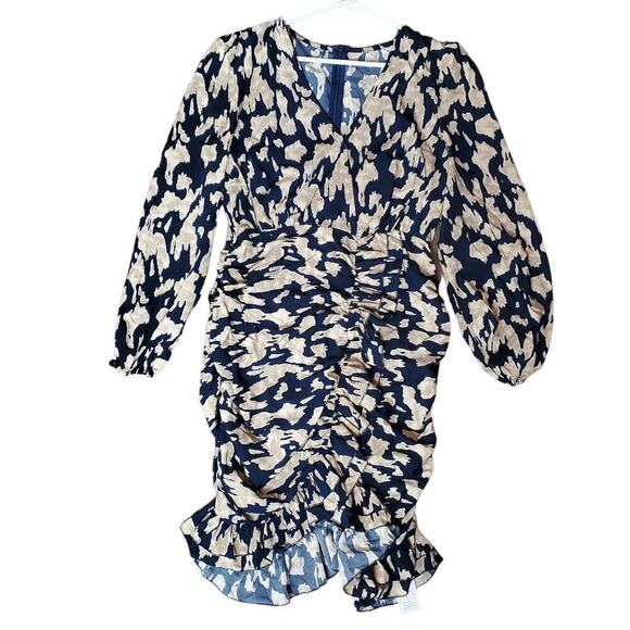 Cupshe Women Printed Long Sleeve Ruffled Ruched Bodycon Cocktail Dress NEW - Picture 1 of 12